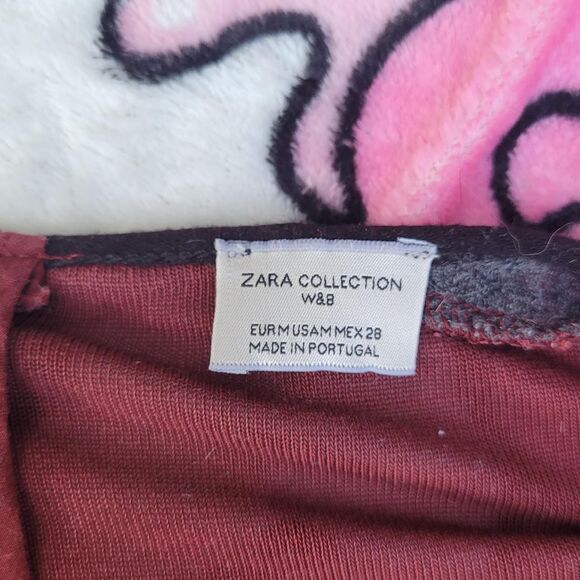 Size Medium Zara Collection Burgundy Two Toned Unique Mesh Layering Preppy Top - Picture 2 of 7